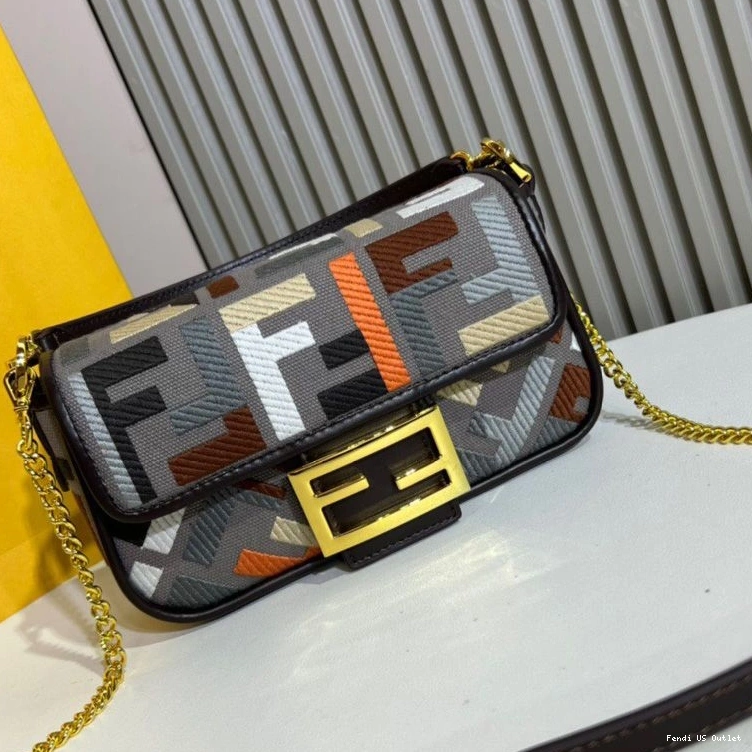 Cheap HOT FF Canvas Fendi Bag In Baguette Multi Grey Mini Motif 0720